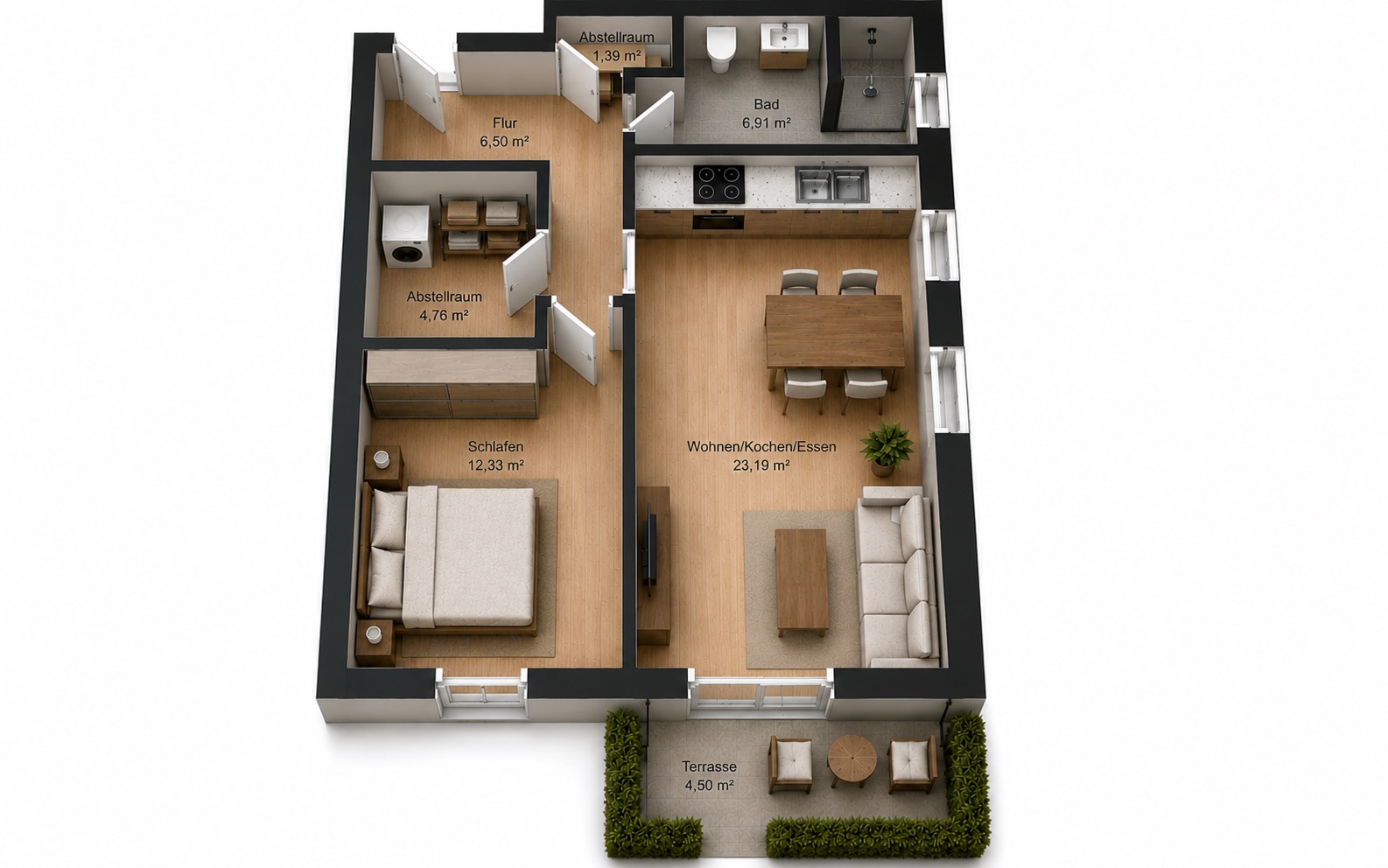 Grundriss 2-Zimmer-Wohnung Turm Living